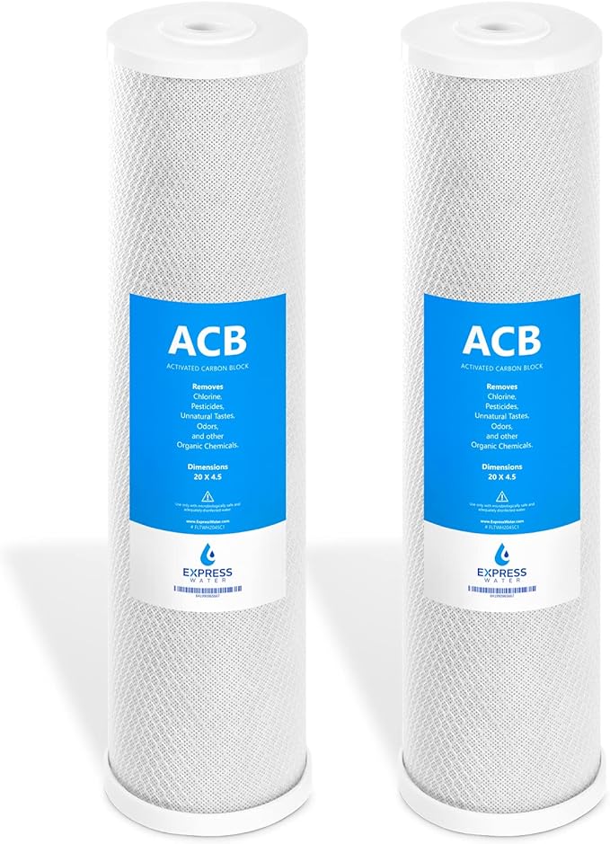 Express Water – 2 Pack Water Filter Activated Carbon Block Replacement Filter – ACB Large Capacity Filter – Whole House Filtration – 5 Micron Water Filter – 4.5” x 20” inch