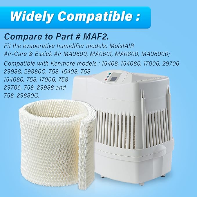 MAF2 Super Wick Humidifier Filter, for Aircare/Essick Air/Moist Air Humidifier MA0600, MA0601, MA0800, MA08000, Kenmore 5408,154080,32 15508 Filters, Humidifier Replacement Wicks - 2-Pack