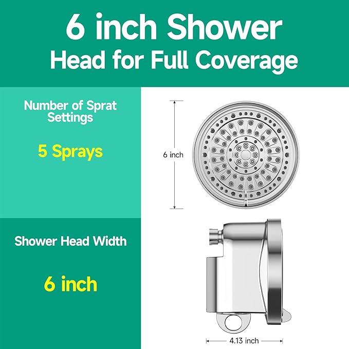 Filtered Shower Head, High Pressure 5 Spray Settings Filtered Showerhead for Hard Water Softener, Shower Head Set 30+2 Stage Shower Filter - Reduces Chlorine and Heavy Metals, 6 inch