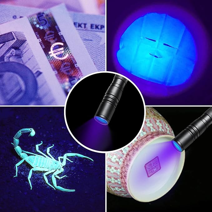 UV Flashlight Pen, LED 395nm Ultraviolet Flashlight, Zoomable Blacklight, IP54 Waterproof Detector for Pet Urine, Cat Dog Stains, Bed Bug, Household - 2 Pack