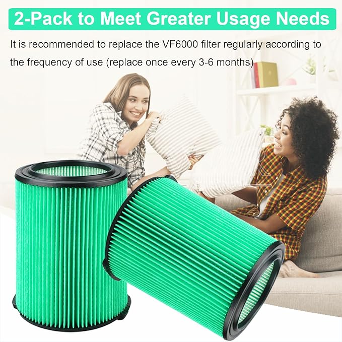 VF6000 Replacement Filter for Rigid, Compatible with 5-20 Gallon Wet/Dry Vacuums WD5500 WD0671 WD6425 WD7000 WD1280 WD1851 WD1680 WD1956 RV2400A 1400RV RV2600B, Fit for Husky 6-9 Gallon Vacs (2 Pack) - AquaVibe