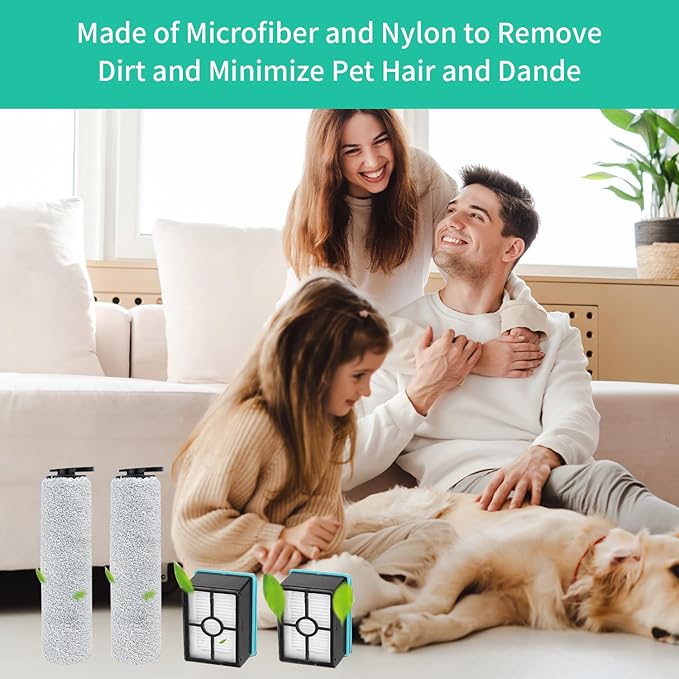 3831 Roller Brush & Filter Replacement Kit Compatible for Bissell Crosswave Hard Floor Expert Vacuum 3831 & HF2 3845N 3845 3847 3848(2 Brush Rolls + 2 Filter) Fit Bissell No. B0555,1637755,1632973 - AquaVibe