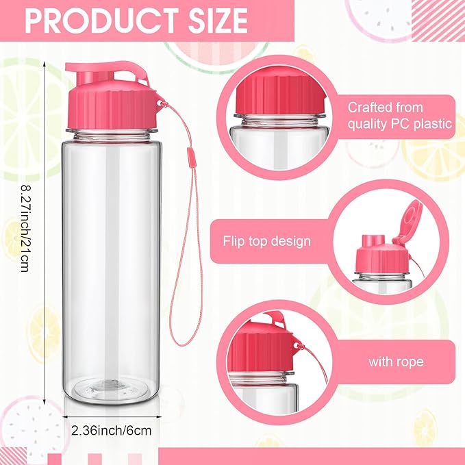 Maxcheck 30 Pieces Water Bottle Bulk 17 oz Plastic Sports Water Bottles Bulk with Handle Strap Lightweight Leakproof Drink Flip Top for Adults Fit Gym(Classic Style,Pink)
