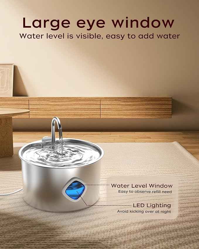 Cat Water Fountain Stainless Steel - 108oz/3.2L Pet Gift Dog Water Dispenser Automatic Silent Cats Dispenser for Drinking Indoor Metal Kitty Spout Fountains with 8 Filters + 8 sponges