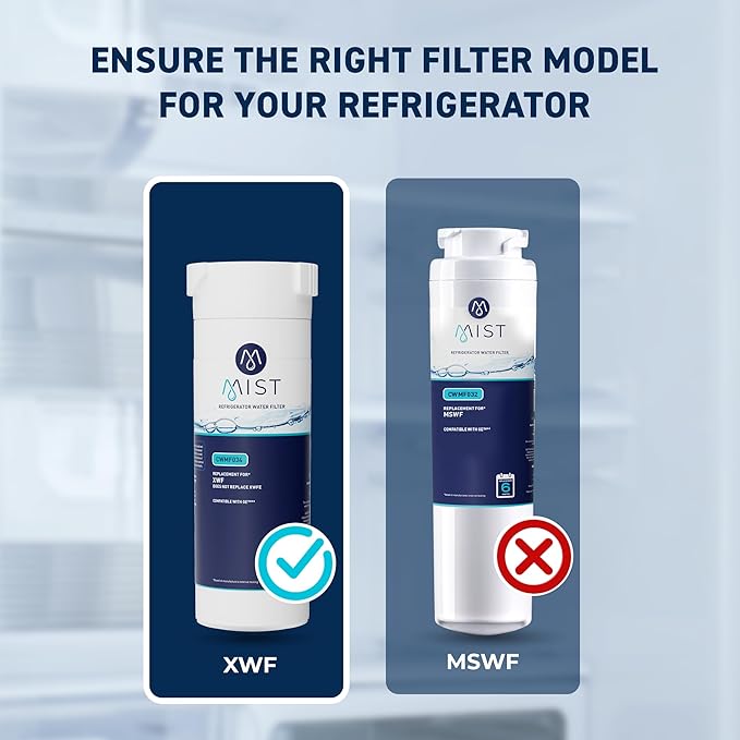 Mist XWF Refrigerator Water Filter Replacement for GE, Compatible with GWE19JSLSS, WR17X30702, GBE21, GDE21, GDE25, GFE24 (Not XWFE) GE XWF Water Filter (1 pack)