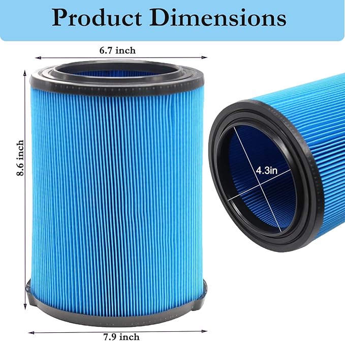 VF5000 3-Layer Pleated Vacuum Filter Compatible with Ridgid Shop Vac 6-20 Gallon Wet Dry Vacuums, Fine Dust Replacement Filter for Rigid WD1450 WD0970 WD1270 WD09700 WD06700 WD1680 WD1851 RV2400A - AquaVibe