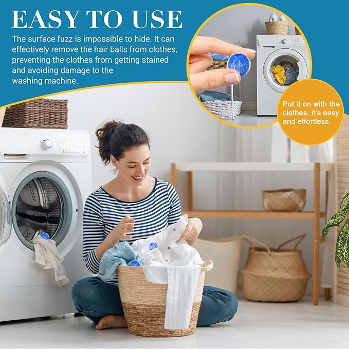 Pet Hair Remover for Laundry & Dryer Sheets Pet Hair Remover - 12PC Reusable Balls & Lint Catcher for Washing Machine, Stops Dog Cat Hair (1) - AquaVibe