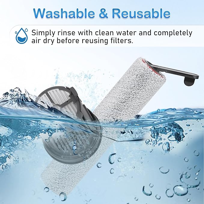 Roller Brush and Filter Replacement Compatible with Dreame H14, H14 Pro Vacuum Cleaner, Replaces Part Include 2 Rollers and 4 Hepa Filters - AquaVibe