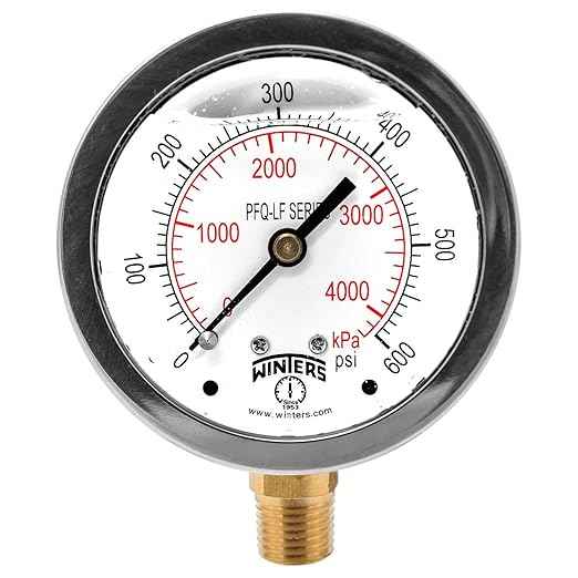 Winters 2-1/2" Dial Size, Liquid Filled Pressure Gauge, Potable Brass Internals, 304 Stainless Steel Case, Dual Scale 0-600 psi/kPa, 1.5% Acc, 1/4" NPT Bottom Mount, Drinking Water Pressure Gauge