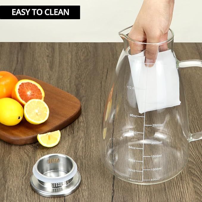 QWORK Glass Pitcher with Lid, 118 OZ Glass Water Pitcher with Precise Scale Line, Hot/Cold Water Jug, for Milk, Beverages
