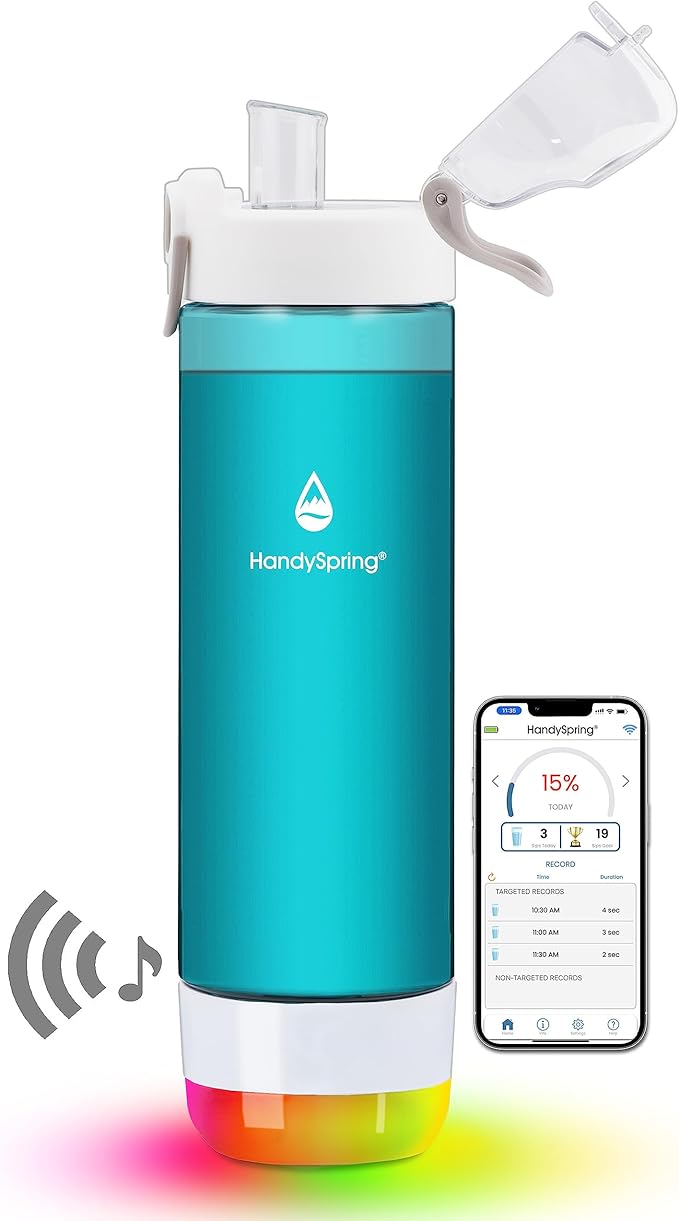 Smart Water Bottle with Reminder To Drink Water, Lights And Sound, Water Intake Tracker, Rechargeable, Tritan Plastic, Spout Hydrate Glow Bottle 26 Oz, Smart Hydration Reminder (Green)