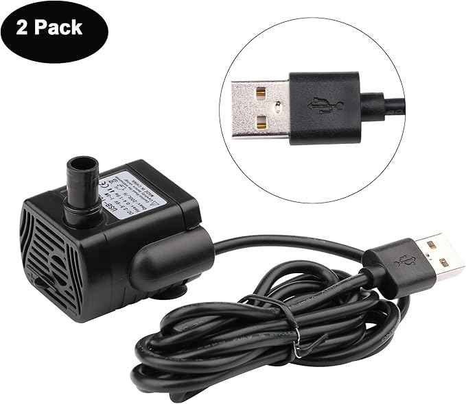Driew 3W DC 3.5-8V USB Water Pump with Power Cord, Solar Mini Submersible,Brushless,Waterproof (2, Black)