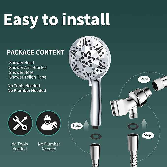Filtered High Pressure Handheld Shower Head – 10 Spray Modes with Rain & Massage, Built-in Filter for Cleaner Water, Anti-Clog Nozzles, Power Rinse for Tile & Pets, Chrome Finish