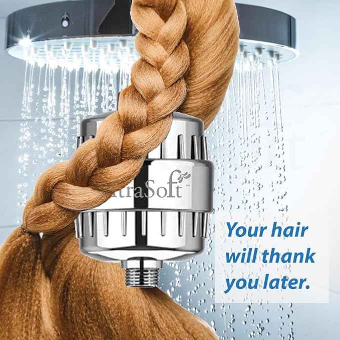 Shower Filter For Hard Water. UltraSoft Rejuvenating, 20-Stage, Vitamin C, E, and Essential Minerals. Helps Provide Relief From Dry, Itchy Scalp an Skin. Compatible with AquaBliss and Other Systems