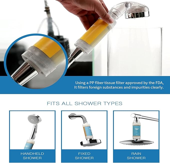 BUBBLEMON [Suitable for any shower head] Vitamin C Shower Filter,Hard Water Softener,Chlorine Free,Skin Moisturizing,AromaTherapy,Easy Installation,Brighter Skin & Hair, Made in Korea