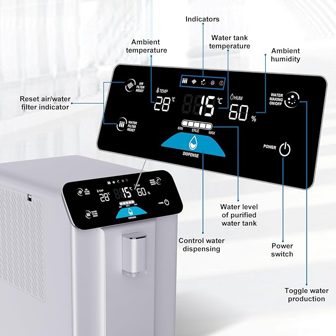 2025 Improved Atmospheric Water Generator for Drinking Water, 4-Stage Purification 10L, Countertop Atmospheric Water Filter with UV Filtration, Countertop Drinking Water Filter System for Office