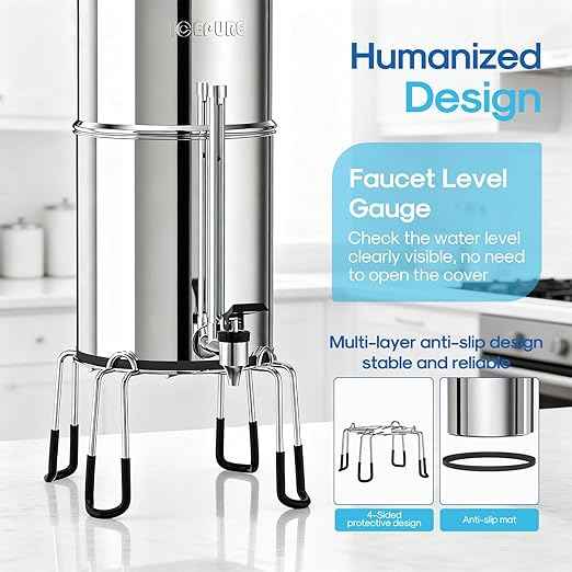 ICEPURE 2.25G Gravity-fed Water Filter System with Sight Glass Spigot, 304 Stainless Steel Countertop System, 2 Black Carbon Filters and Stand, Reduce 99% Chlorine, Lead for Home, Camping, Emergencies