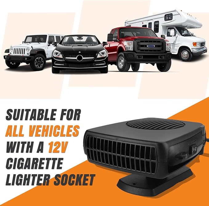 Car Heater, 200W Car Heaters Auto Part 12V Portable Heater for Car, Car Heater That Plugs Into Cigarette Lighter, Car Defroster Windshield Demister, Auto Defogger 360° Rotatable With Ergonomic Handle