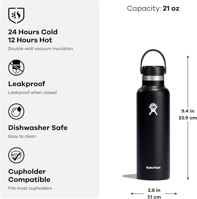 Hydro Flask Water Bottle - Insulated Stainless Steel - Non Spill, Leakproof in 21 Oz Birch Gray