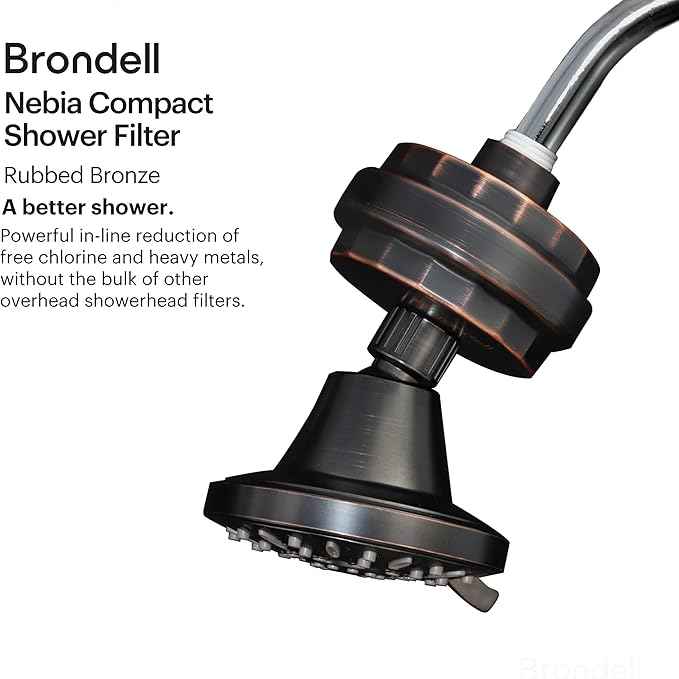 Brondell Shower Filter VivaSpring, Compact Rubbed Bronze – High Output, 100% High-Purity KDF Filtration, With FF-30 Filter Cartridge, Filtered Shower Water for Healthier Skin & Hair