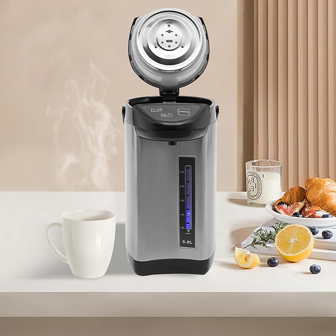 Electric Kettle, 5.8 L/196 Oz Electric Hot Water Urn Pot Dispenser, 304 Stainless Steel Water Boiler Warmer, 110V 750W Multi-Function Smart Kettle with Removable Water Tank for Offices Home (Black)