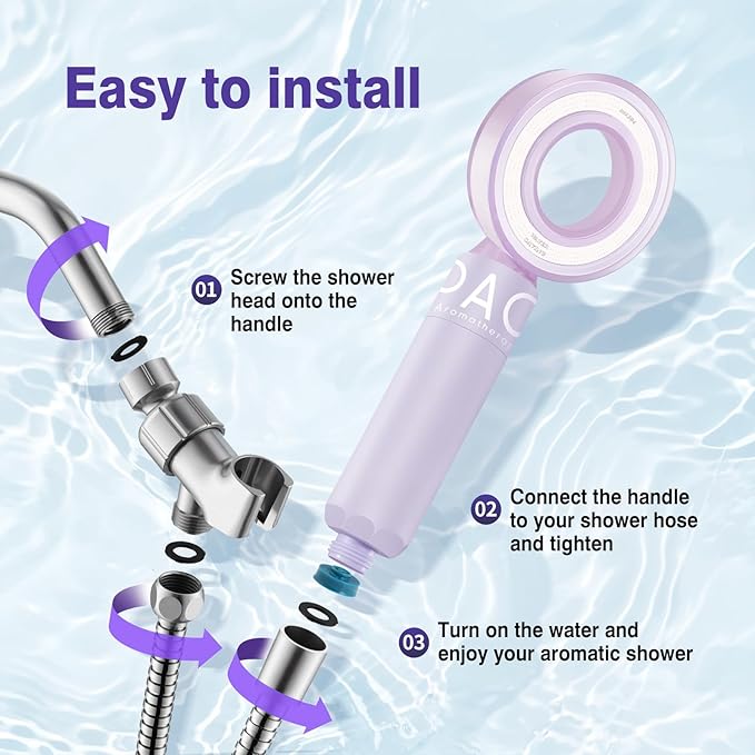 Filtered Shower Head with Handheld, High Pressure 3-in-1 Spray Mode Showerhead with Filters, Water Softener Shower Head for Hard Water, Remove Chlorine-Soothing Skin, Detachable (Lavender)