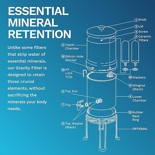 Survivor Filter Ultra Gravity Water Filter System - Stainless Steel Countertop Gravity Fed Water Filter, 2.25 Gallon, for Home and Outdoors - Removes Bacteria, Viruses, and Parasites