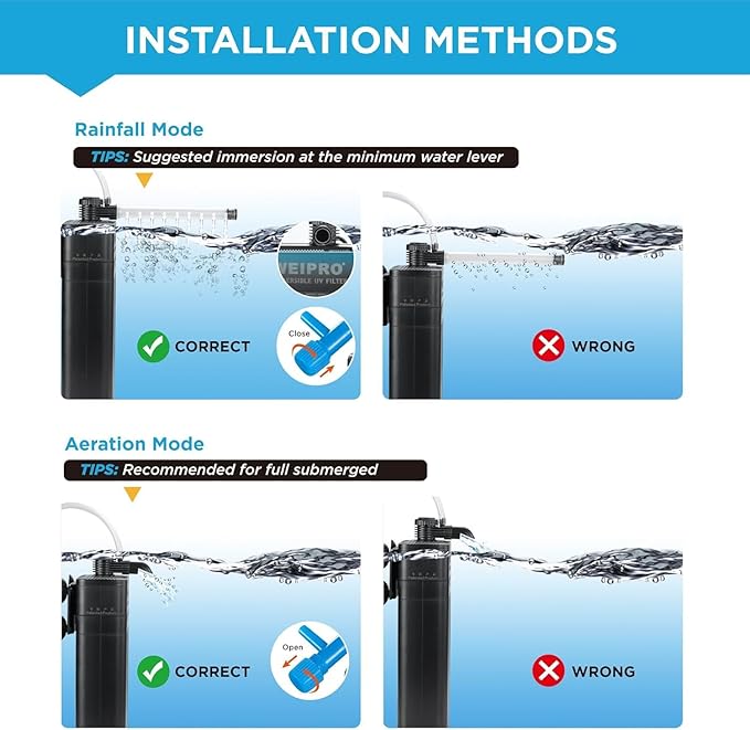 Internal Fish Tank Filter with 18W UV Light, Multi Filter Materials, Adjustable Water Flow Submersible Aquarium Filter Pump for 60 ~ 90 Gallon Freshwater or 40 ~ 60 Gallon Saltwater, TU-1300(350GPH) - AquaVibe
