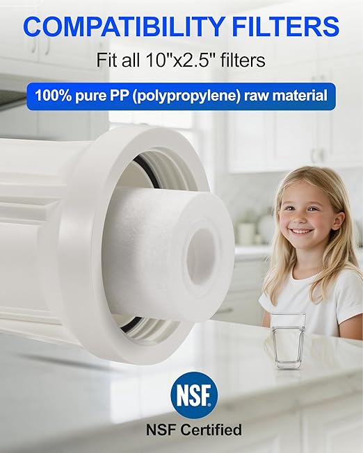 Under Sink Water Filtration System, NSF Certified Single Stage 10 x 2.5 Inch PP Water Sediment Filter 1/2" FNPT Inlet/Outlet BPA-Free Lead-Free