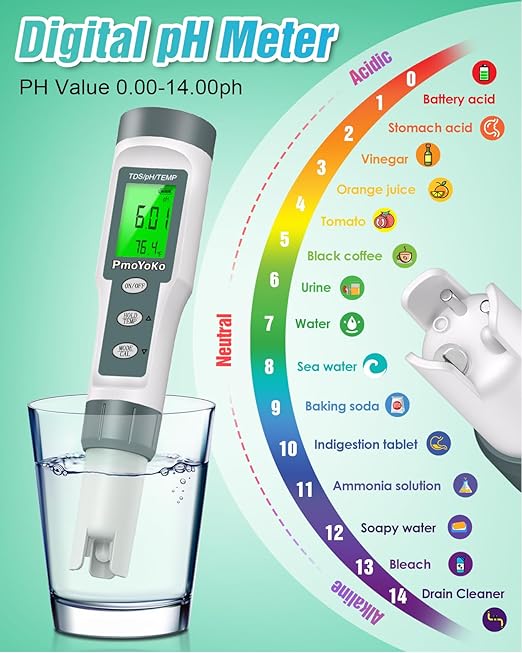 pH Meter, 3-in-1 TDS Meter Digital Water Tester with 0.01 High Precision, Water Tester for Drinking Water with 0-14 pH Test Range, TDS/Temp/pH Tester for Wine, Aquarium, Pool, Garden, Bath and Water