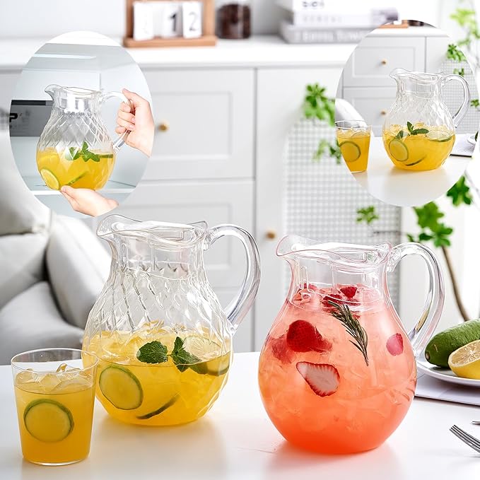 Plastic Pitcher, Clear Water Pitcher with Lid, Fridge Jug, BPA-Free, Shatter-Proof, Great for Iced Tea, Lemonade, Juice, Milk, and More (2 Quart/68oz)