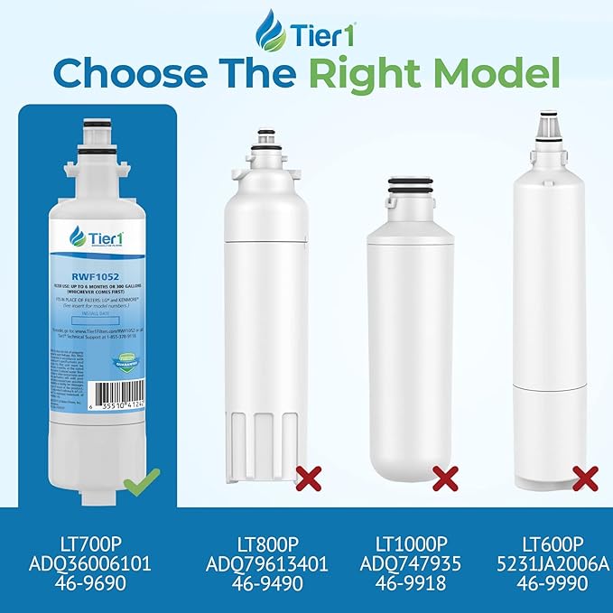 Tier1 ADQ36006101 Refrigerator Water Filter 4-pk | Replacement for LG LT700P, ADQ36006102, Kenmore 46-9690, 469690, ADQ36006101-S, WSL-3, FML-3, RFC1200A, Fridge Filter