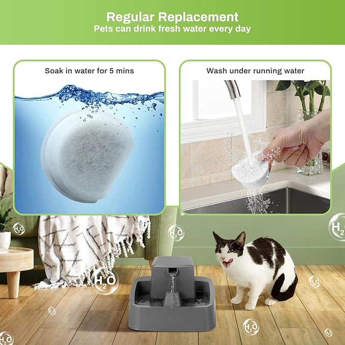 6 Pack Cat Fountain Replacement Carbon Filters, 6 Pcs Water Fountain Filters & 6 Pcs Replacement Foam for Ceramic and Stainless Steel Pet Fountains Automatic Water Bowl Filters with Pre-Filter Foam