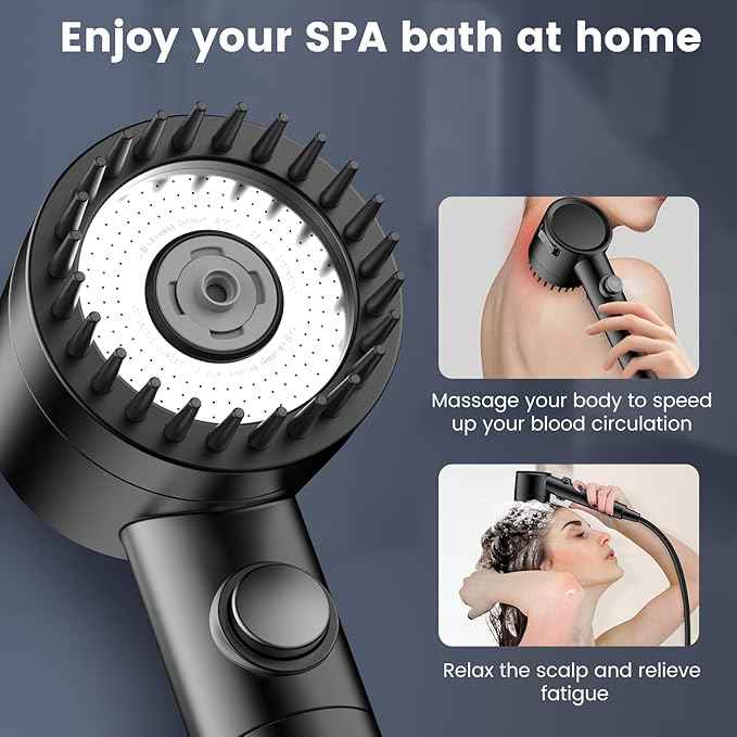 Filtered Shower Head with Handheld, High Pressure 5-Spray Ion Drops Shower Head with Filters for Hard Water, ON/OFF Switch Showerhead for Pets Bath, Shower Heads Filter - Remove Chlorine