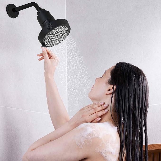 SEVENTY 4-Setting Filtered Shower Head with Shower Filter in Matte Black – Helps Reduce Chlorine and Impurities for Healthier Hair, Skin and Scalp, Easy to Install (Model 12157)
