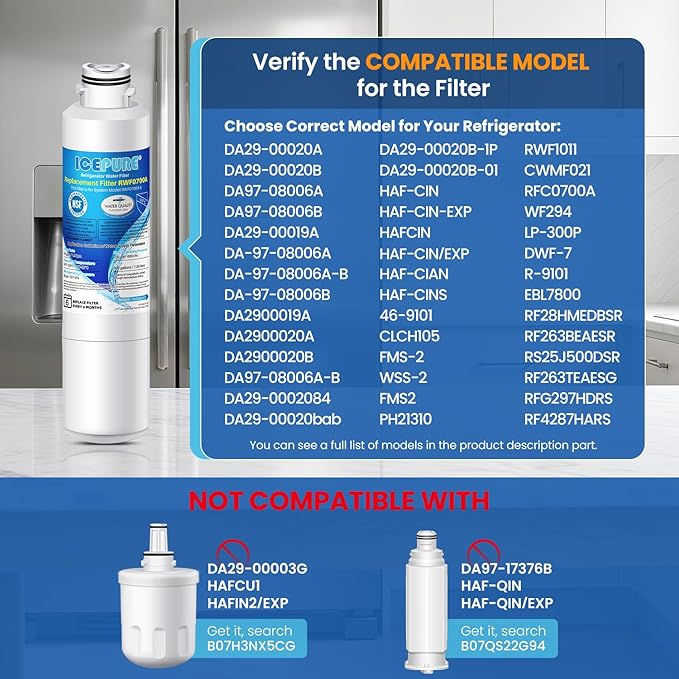 ICEPURE DA29-00020B Refrigerator Water Filter Replacement for Samsung RF28HFEDBSR, RF263BEAESR, HAF-CIN, RF263BEAESR, DA97-08006A, RF261BEAESR, DA29-00020A, RF28JBEDBSG, 46-9101, 2PACK