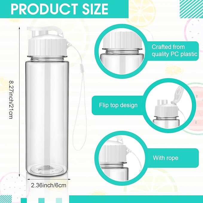 Maxcheck 30 Pieces Water Bottle Bulk 17 oz Plastic Sports Water Bottles Bulk with Handle Strap Lightweight Leakproof Drink Flip Top for Adults Fit Gym(Classic Style,White)