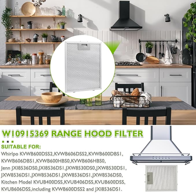 W10915369 Range Hood Filter replacement 5 Layer Aluminum Mesh Hood Grease Filter Fit for Whirlp Kitchen Exhaust Fan Jenn Air Kitchen Aid(2 Pack) - AquaVibe