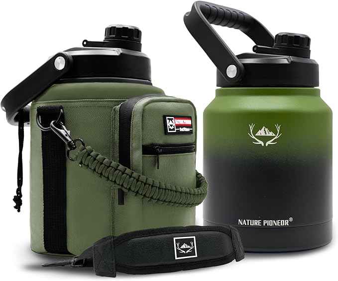 NATURE PIONEOR 84 oz Insulated Water Bottle - Double Vacuum Stainless Steel Water Jug with Holder/Carrier, Wide Mouth, Outdoor Sports, Hiking, Camping, Gym