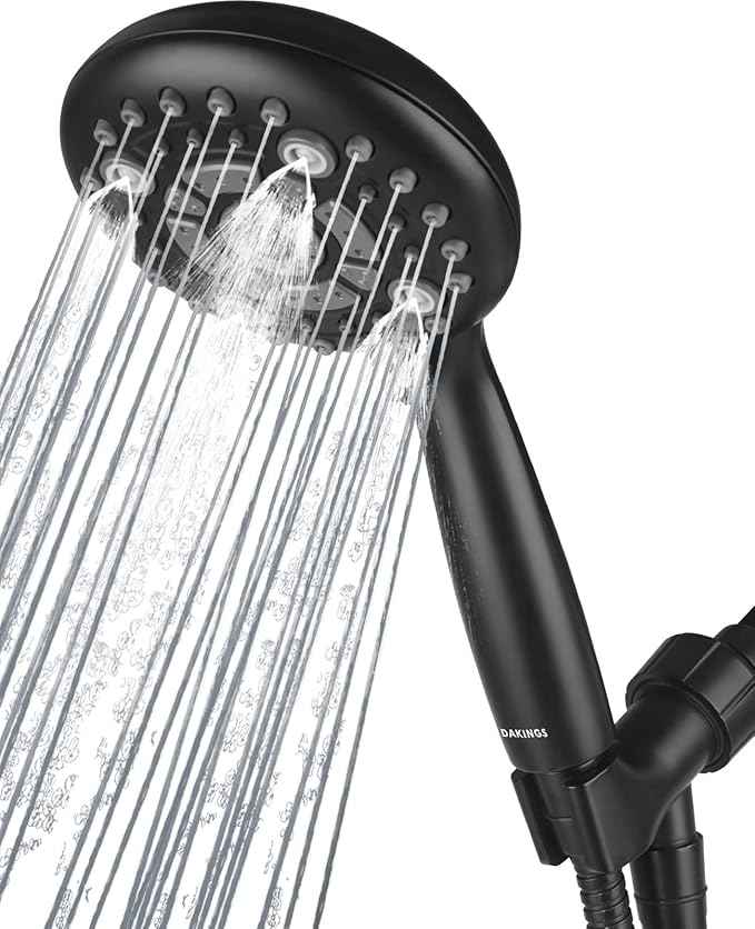 6 Spray Modes High Pressure Handheld Showerhead Set Upgraded 5 Inches Shower Head with Handheld Spray Matte Black Handheld Shower Head 60 Inches Stainless Steel Hose-1-Min Install