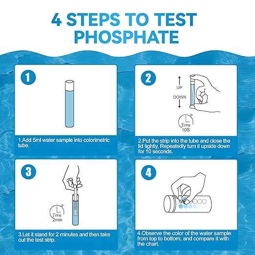 Phosphate Test Kit, Pool Phosphate Test Kit, 50 Counts Phosphate Test Strips for Hot Tub and Swimming Pool, Quick & Reliable Water Testing with Colorimetric Tube