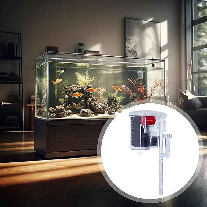 Auto Start Hang on Back Aquarium Adjustable Quiet Fish Tank Hob for Freshwater Accs, C