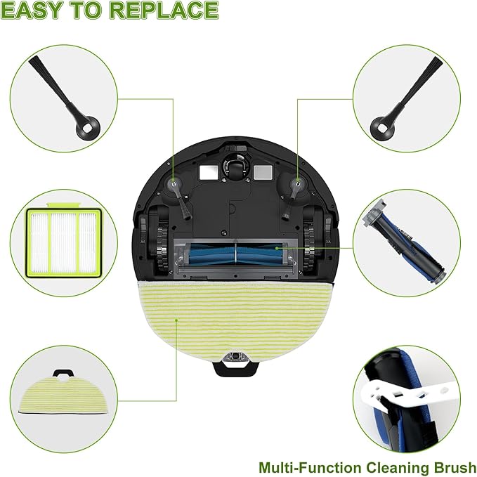 RV2000WD Replacement Parts for Shark RV2002WXUS RV2002WD RV2001DRUS RV2001WD AV2001WD Mop Brush Filter Kit with Shark AI Robot Vacuum Cleaner, 1 Brushroll, 2 Filters, 4 Mop Pads, 6 Side Brushes - AquaVibe