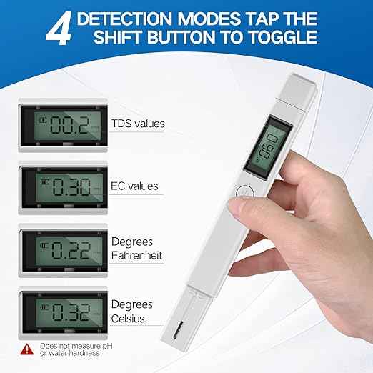 4 in 1 Digital Water Quality Tester, Accurate and Reliable Digital TDS EC & Temp(°C,°F) TDS Meter for Drinking Water, 0-9990PPM TDS Water Tester RO/DI System Aquarium（2025 New） (White)