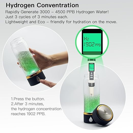 Hydrogen Water Bottle Generator, Portable Rechargeable aquahealth Hydrogen Water, Hydrogen Water Ionizer Machine, with SPE/PEM Technology, for Home Office Travel Fitness Drinking