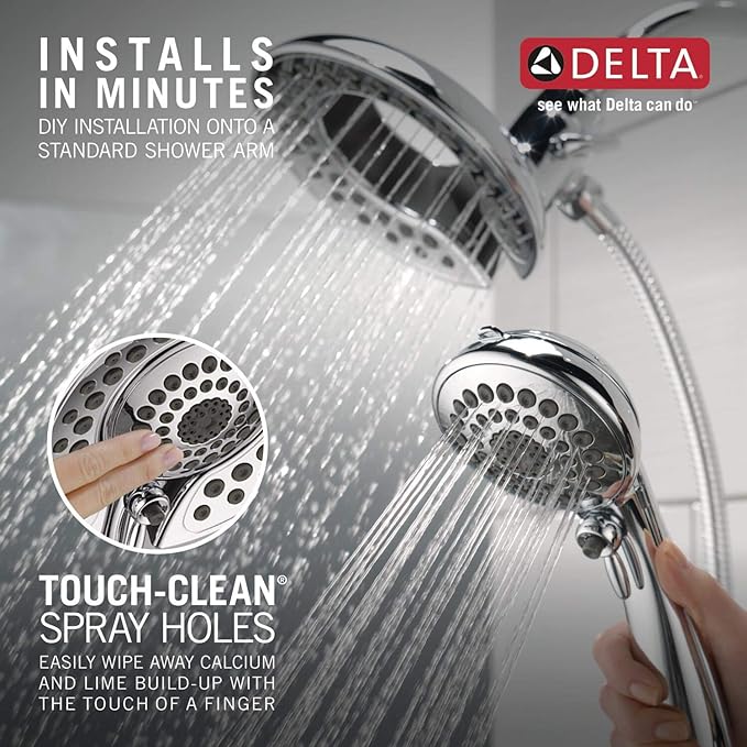 Delta Faucet 5-Spray In2ition 2-in-1 Dual Shower Head with HandHeld Spray, Chrome Hand Held Shower Head with Hose, Handheld Shower Heads, 2.5 GPM Shower Head, Chrome 58569-25-PK
