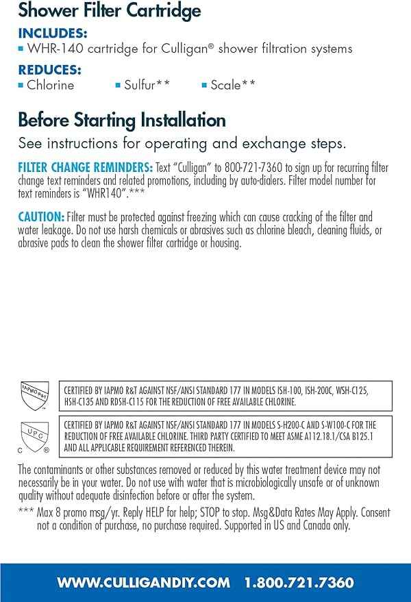 Culligan® Official Shower Filter Replacement WHR-140 Cartridge for Culligan Water Shower Filter Systems WHR-140,WSH-C125,ISH-100,HSH-C135,(Pack of 6)