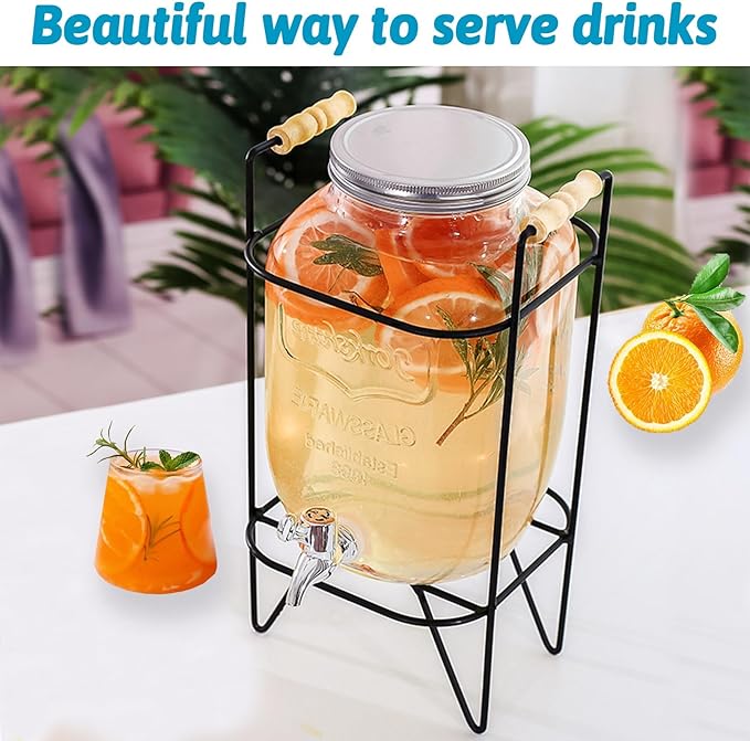 Tfwadmx 1 Gallon Drink Dispenser for Parties, Beverage Dispenser With Stand Lemonade Dispenser Iced Tea Pitcher Party Beverage Dispenser for Lemonade, Juice, Punch, Water, Outdoor, Daily Use