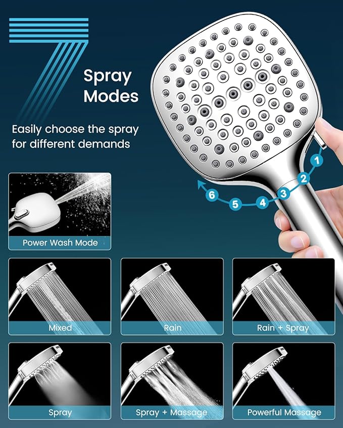 Filtered Shower Head with Handheld, High Pressure 7 Spray Modes Showerhead with Filters, Detachable Shower Heads, Water Softener Filter for Hard Water - Remove Chlorine