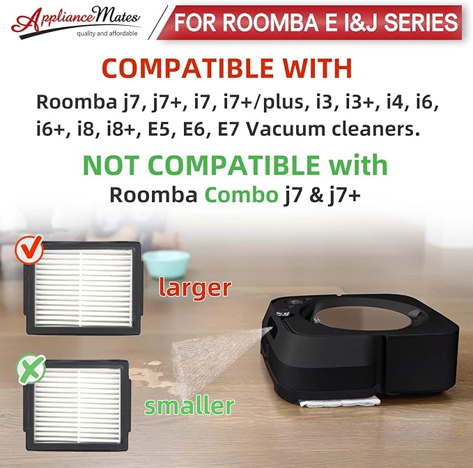 HEPA Filters Replacement for iRobot Roomba E I & J Series i7 i7+/plus i3 i3+ E5 E6 E7 i4 i4+ i5 i5+ i6 i6+ i8 i8+ Vacuum Cleaner, 12 Pack High Efficiency Filters + 1 Cleaning Brush - AquaVibe